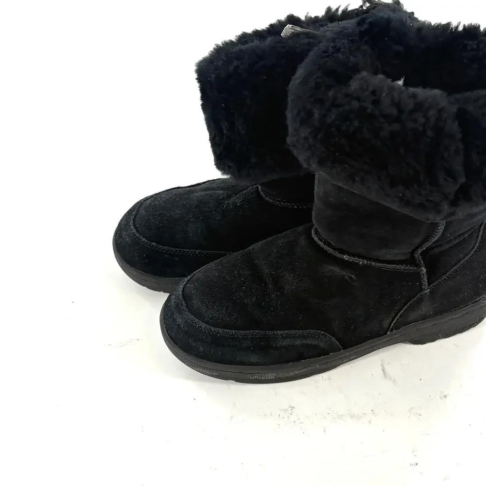 Bearpaw Suede Sherpa Boots 8 Black Leather Snow Faux Shearling Ankle Booties